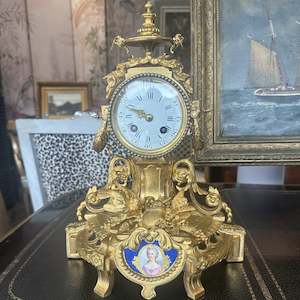 Antique French Gilt Clock - Porcelain Lady