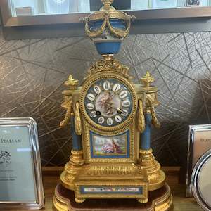 Antique Blue Porcelain Gilt French Clock