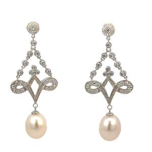 Pearl Necklace: Glitzy Pearl Drop Earrings in Sterling Silver