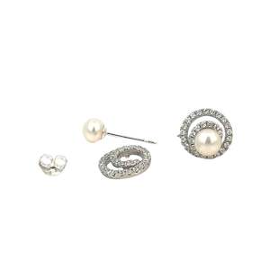 Pearl Necklace: Cubic Zirconia Swirl Jacket Enhancer with Pearl Stud Earrings