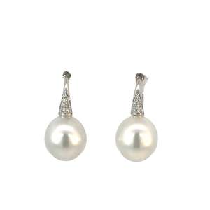 Pearl Necklace: South Sea Pearl Diamond Earrings in 18ct White Gold - 9.0mm