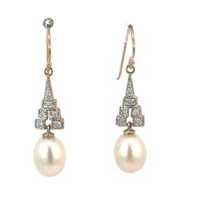 Pearl Necklace: Art Deco Style Pearl Diamond Drop Earrings