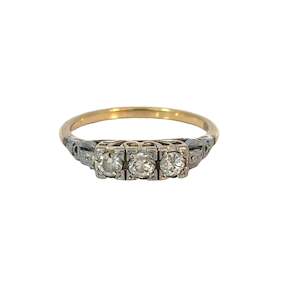 Vintage Old  Cut Three Stone Diamond Ring in 18ct Gold