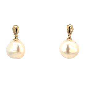 Pearl Necklace: Baroque Pearl Drop Stud Earrings in 9ct Yellow Gold
