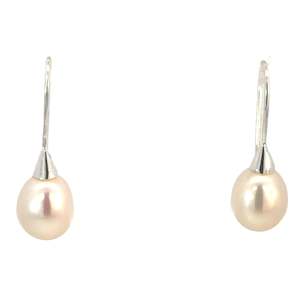 Pearl Necklace: Oval Freshwater Pearl Drop Earrings - French Hooks