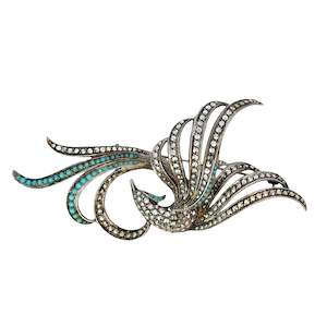 Jewellery Brooches: Marcasite Turquoise Bird Brooch