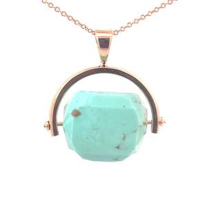 Natural Turquoise Spinner Pendant in Yellow Gold