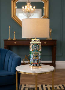 Homeware: Green  Regency Lamp With Beige Shade