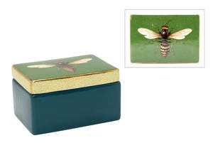 Homeware: Green Ceramic Bee Box with Lid