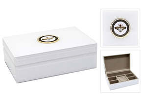 Homeware: Glass Jewellery Box with Insert - White Bee