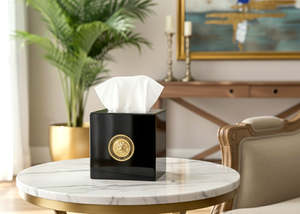 Square Tissue Box - Black Gold Lion
