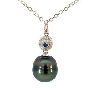 Peacock Pearl and Cubic Zirconia Sapphire Necklace