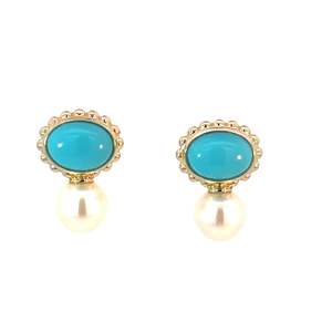 Pearl Necklace: Freshwater Pearl and Turquoise Stud Earrings