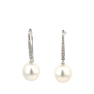 Autore South Sea Pearl Diamond Drop Earrings on White Gold Hooks