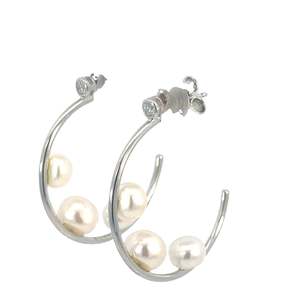 Pearl Necklace: Silver Hoops with Fresh Water Pearls