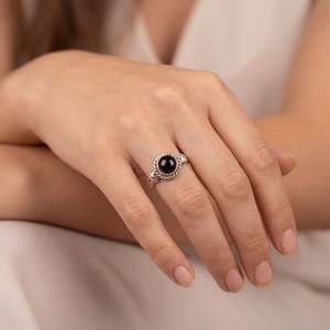 Silver Red Glass Ring