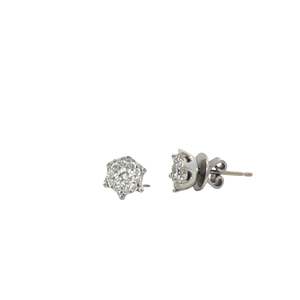 Diamond Halo Cluster Stud Earrings in 18ct White Gold