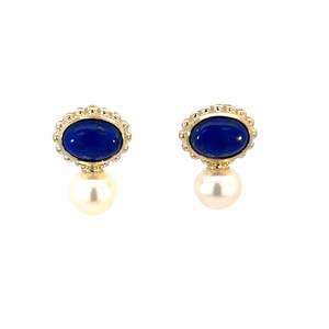 Freshwater Pearl and Lapis Stud Earrings