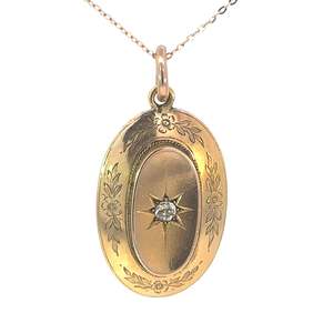 Victorian Period Diamond set Oval Pendant in 15ct Yellow gold