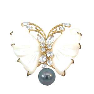 Jewellery Brooches: Tahitian MOP Brooch Plated Cubic Zirconia