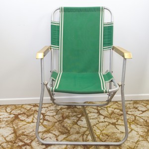 Vintage Folding Deck Chair NZ Made - 1970s Canvas and Aluminium with Gold Armrests