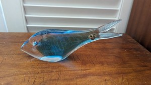 Vintage FM Konstglas Sweden Blue Fish
