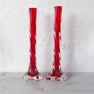 Mid Century Ruby Red Art Glass Bud Vase - Twisted Stem Elephant Foot