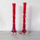 Mid Century Ruby Red Art Glass Bud Vase - Twisted Stem Elephant Foot