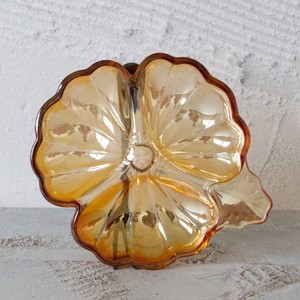 Vintage Carnival Glass Clover Candy Dish – 3 leaf Lustrous Amberglo