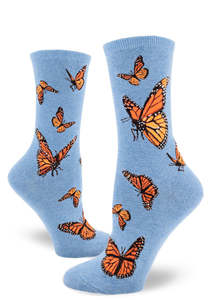 Funky Socks A: Monarch Butterfly - Ladies Crew by Modsocks ~ Cornflower