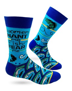 Women Want Me Fish Fear Me ~ Men's Crew Socks by Fabdaz