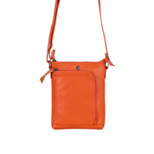 Leather Bags And Wallets: Greenwood Leather Helen Compact Crossbody Bag ~ Orange