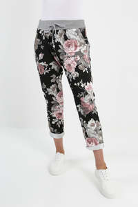 Italian Stretch Cotton Trousers ~ Dusky Rose Black