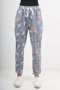 Italian Stretch Cotton Trousers ~ Stripey Floral ~ ONE SIZE