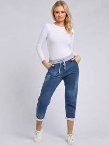 Italian Stretch Cotton Trousers ~ Denim Look Blue