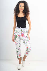 Italian Stretch Cotton Trousers ~ Cream Art Deco ~ ONE SIZE