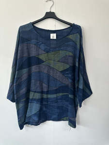 Italian Made Cotton Top Abstract ~ Navy Sz 8-18