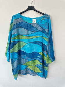 Italian Made Cotton Top Abstract ~ Turquoise Sz 8-18