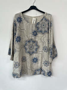 Italian Made Cotton Top Mandala ~ Beige Sz 8-18
