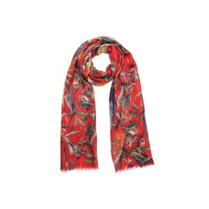 Black Cockatoo on Red Cotton/Modal Designer Scarf