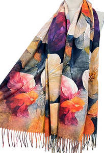Soft & Warm Floral Design Scarf ~ Orange