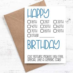 Greeting Cards Canvas Bags By Nutmeg Creative: Happy {tick box} Birthday. Cos' nothing makes you feel special like a generic card - 100% Recycled