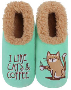 Slumbies® Cosy Women's Slippers ~ Cats & Coffee
