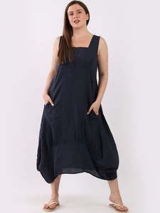 Made in Italy Square Neck Sleeveless Maxi Dress ~ Navy