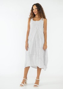 Colette Italian Made Linen Sleeveless Pinstripe Maxi Dress ~ White