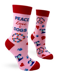 Funky Socks A: Peace Love and Dogs ~ Ladies' Crew Socks by FabDaz