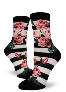 Romantic Rose (B&W Stripes) - Ladies Crew by Modsocks
