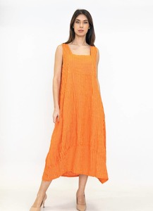 Colette Italian Made Linen Sleeveless Pinstripe Maxi Dress ~ Orange