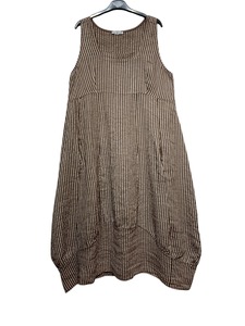 Colette Italian Made Linen Sleeveless Pinstripe Maxi Dress ~ Brown