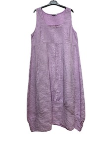 Colette Italian Made Linen Sleeveless Pinstripe Maxi Dress ~ Lilac